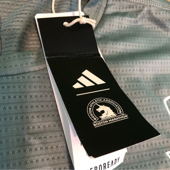 NWT Adidas BAA Boston Marathon 5K 2023 Silver Green Short Sleeve Shirt Mens XL - Picture 4 of 8